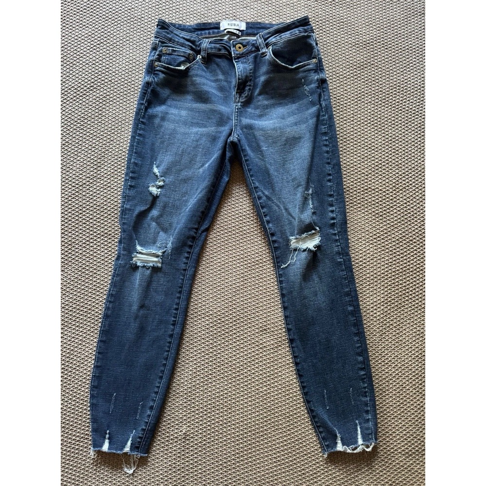 Pistola Women's Blue Denim Distressed Slim Stretch Ankle Jeans‎ Size 28